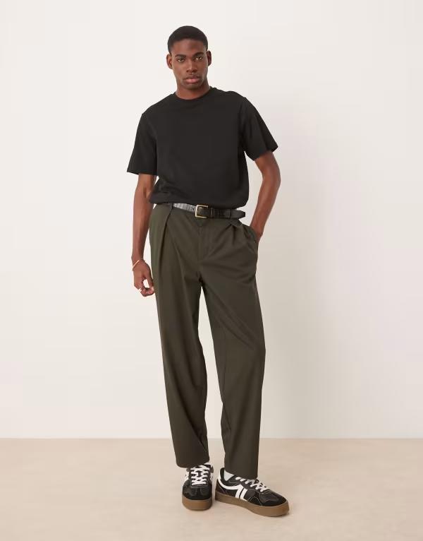エイソス メンズ ボトムス カジュアルパンツ パンツ ASOS DESIGN oversized tapered pants with deep pleat Gray グレー
