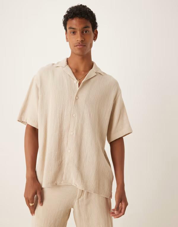 セレクテッドオム メンズ トップス シャツ Selected Homme textured shirt in cream - part of a set Oatmeal オートミール