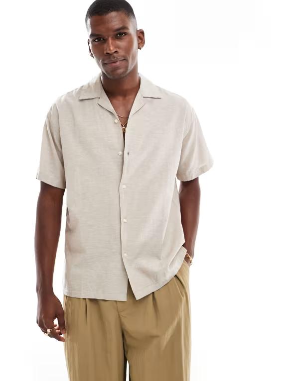 ジャック アンド ジョーンズ メンズ トップス シャツ リネン Jack & Jones revere collar linen shirt Crockery ベージュ