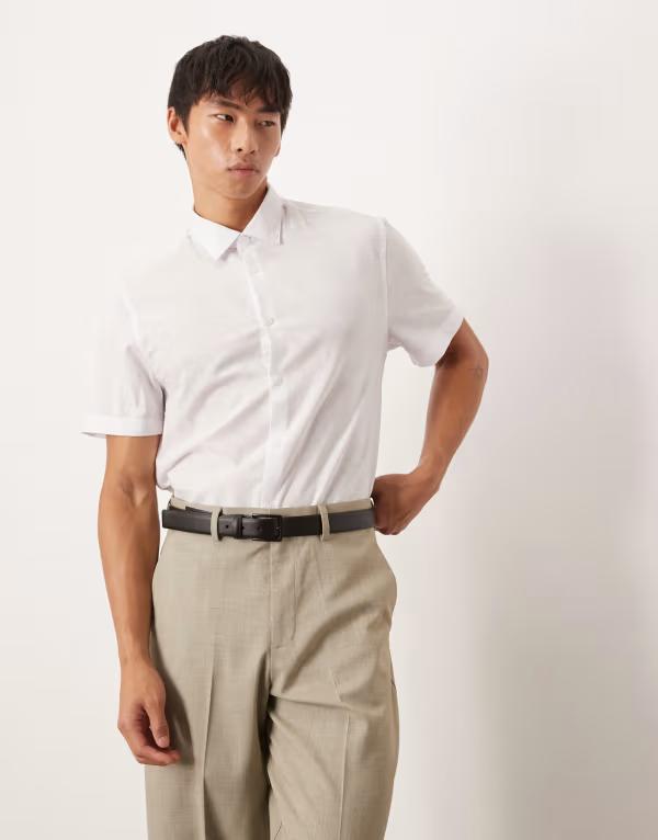 エイソス メンズ トップス シャツ リネン ASOS DESIGN formal linen regular shirt WHITE ホワイト