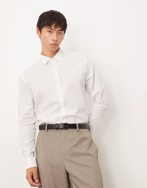 エイソス メンズ トップス プルオーバー リネン ASOS DESIGN formal linen regular shirt WHITE 白いこと