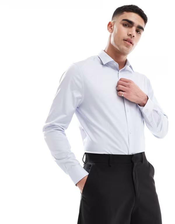エイソス メンズ トップス プルオーバー ASOS DESIGN formal easy iron regular shirt インチ light LIGHT BLUE 青色