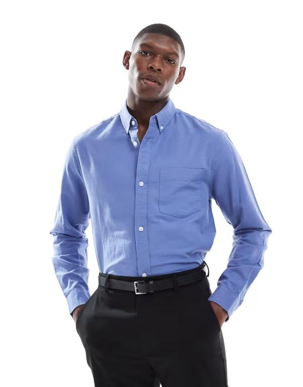 エイソス メンズ トップス プルオーバー オックスフォード ASOS DESIGN oxford regular shirt BLUE 青色