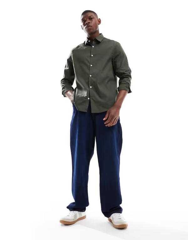 エイソス メンズ トップス シャツ ASOS DESIGN formal easy iron poplin regular shirt in dark Bottle green グリーン
