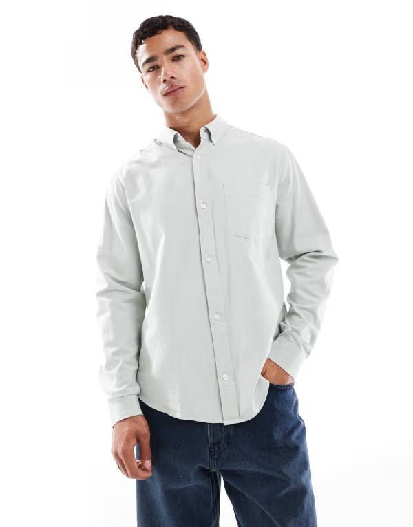 エイソス メンズ トップス プルオーバー オックスフォード ASOS DESIGN oxford regular shirt インチ sage SAGE GREEN 緑であること