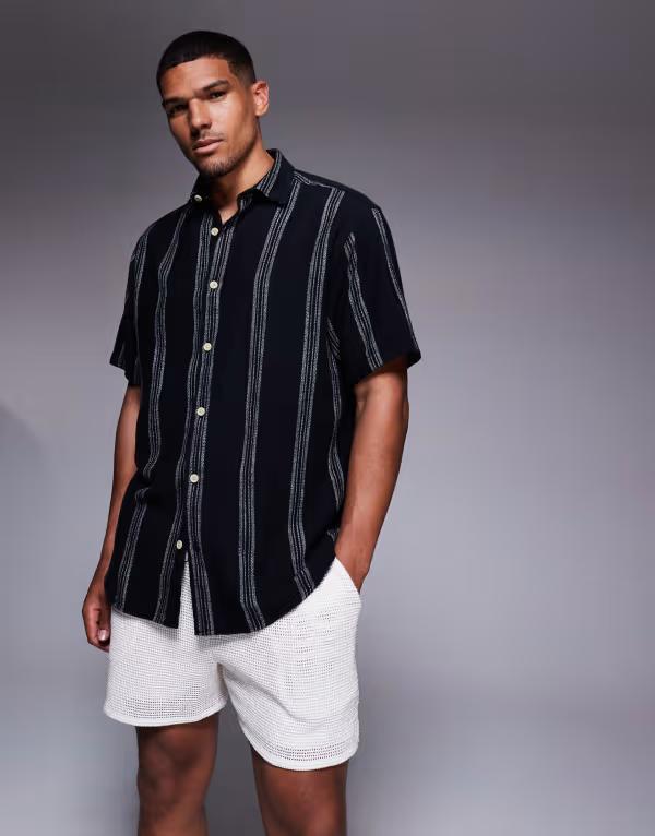 アダプト メンズ トップス シャツ ADPT oversized short sleeve shirt stripes Black stripes ブラック