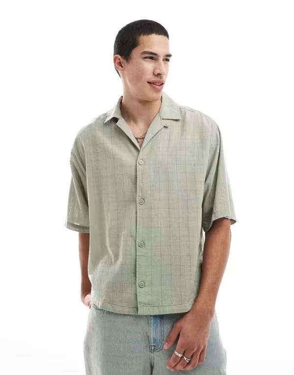 オンリーアンドサンズ メンズ トップス シャツ リラックスフィット ONLY & SONS relaxed fit textured revere collar shirt in light sage Seagrass セージ