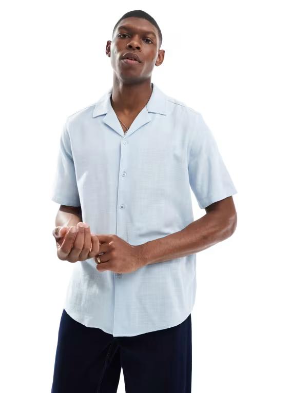 オンリーアンドサンズ メンズ トップス シャツ ONLY & SONS boxy fit revere collar shirt in light Skyway ブルー