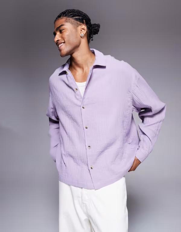 エイソス メンズ トップス シャツ プリント ASOS DESIGN boxy oversized shirt with back print PINK ピンク