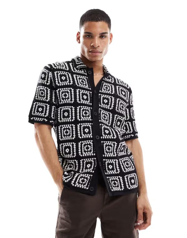 オンリーアンドサンズ メンズ トップス シャツ ONLY & SONS crochet shirt Black ブラック