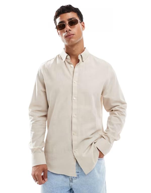 スリードベア メンズ トップス シャツ Threadbare long sleeve shirt in stone STONE ストーン