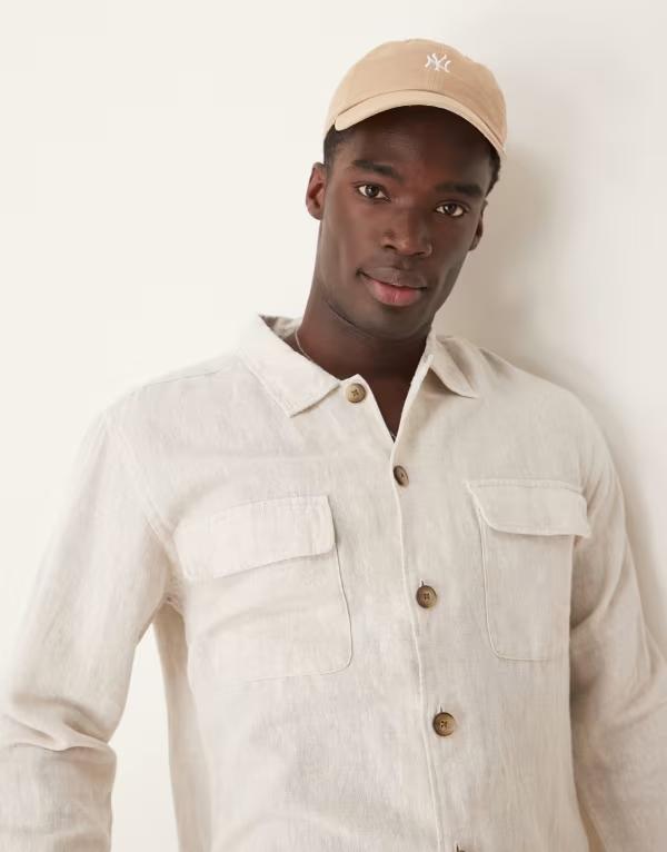 セレクテッドオム メンズ トップス シャツ リネン Selected Homme linen mix overshirt in cream Pure Cashmere クリーム