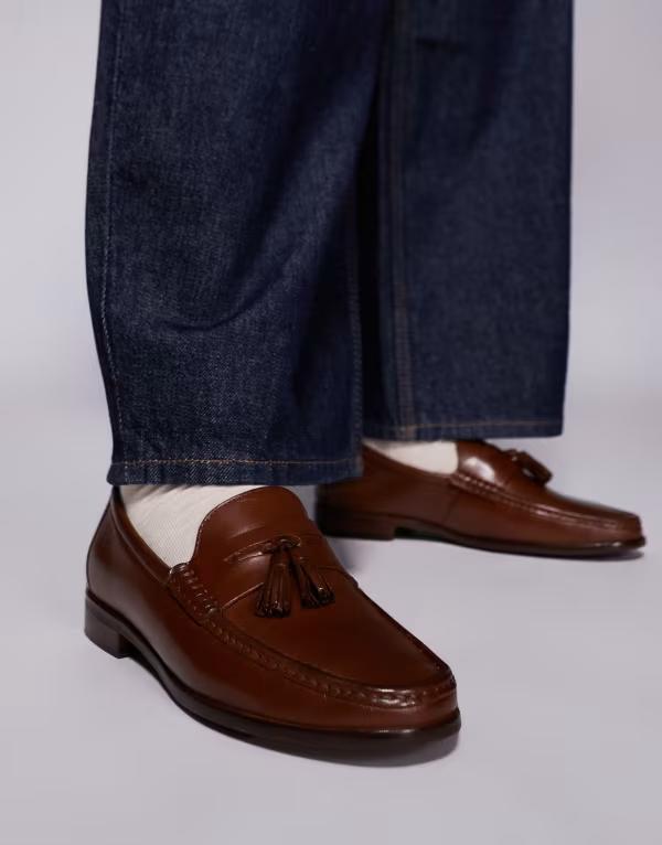 ウォークロンドン メンズ シューズ スリッポン・ローファー レザー ローファー Walk London Tino tassel loafers in tan leather Tan タン|ReVida 店