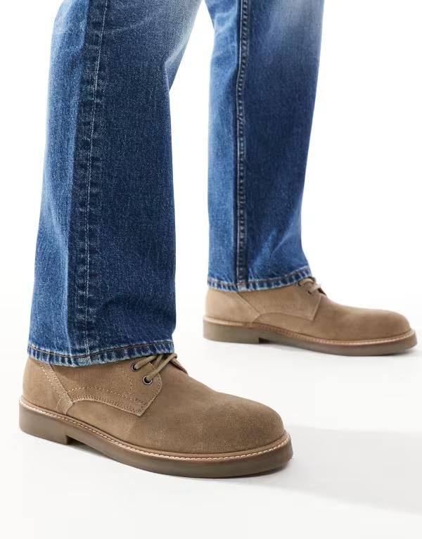 エイソス メンズ シューズ ブーツ・レインブーツ スエード ブーツ レース ASOS DESIGN lace-up desert boots in stone suede with natural sole Stone ストーン