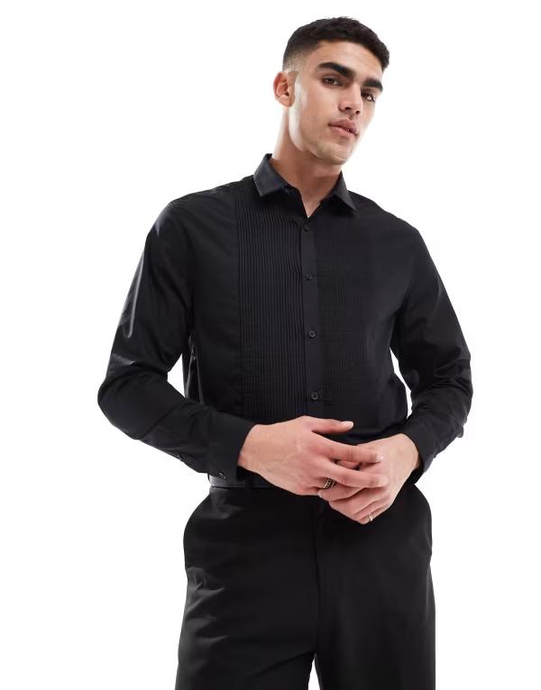 エイソス メンズ トップス シャツ Tシャツ ASOS DESIGN formal easy iron sateen regular shirt Black ブラック