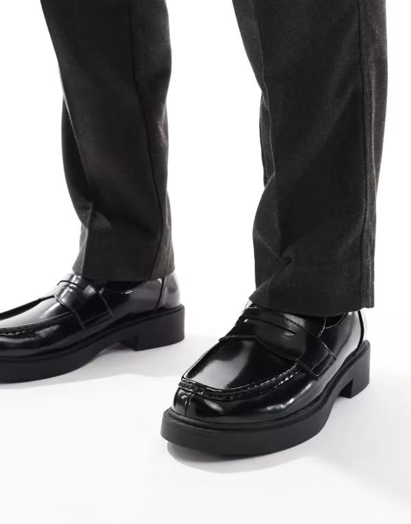 エイソス メンズ シューズ スリッポン・ローファー ローファー ASOS DESIGN penny loafers patent Black ブラック
