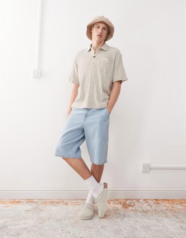 ウィークデイ メンズ トップス シャツ リブ ジャージー Weekday jersey ribbed shirt Beige ベージュ