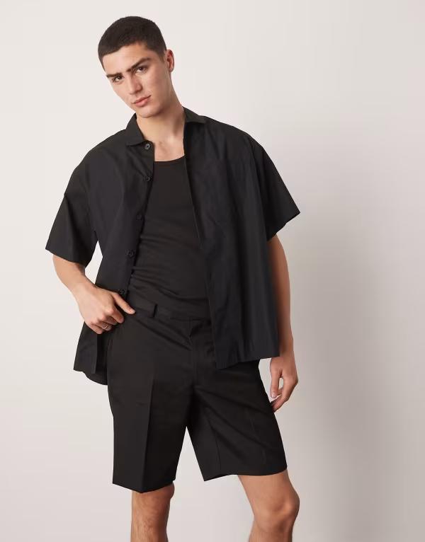 エイソス メンズ ボトムス ハーフパンツ・ショーツ ストレート ショートパンツ ASOS DESIGN smart straight leg shorts Black ブラック