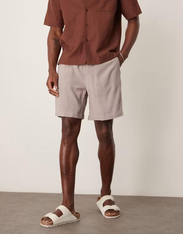 エイソス メンズ ボトムス 二分の一ズボン下・さる股引き 遊撃手ズボン下 リネン ASOS DESIGN baggy fit pull on linen mix shorts Gray 薄墨色 メンズファッション-ズボン・パンツ