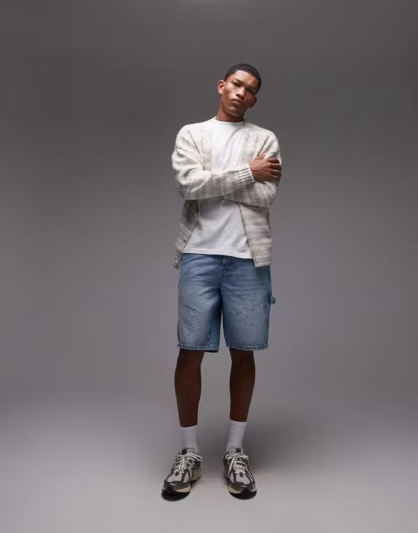 トップマン メンズ ボトムス ハーフパンツ・ショーツ ショートパンツ デニム Topman denim carpenter shorts in light wash LIGHT WASH BLUE ブルー