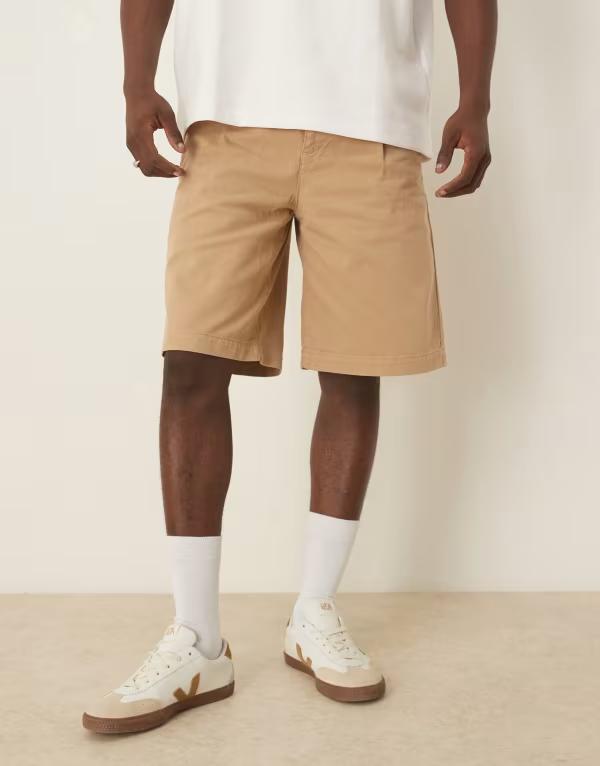 エイソス メンズ ボトムス ハーフパンツ・ショーツ ASOS DESIGN long length jorts with pleats and double darts in golden BEIGE ベージュ