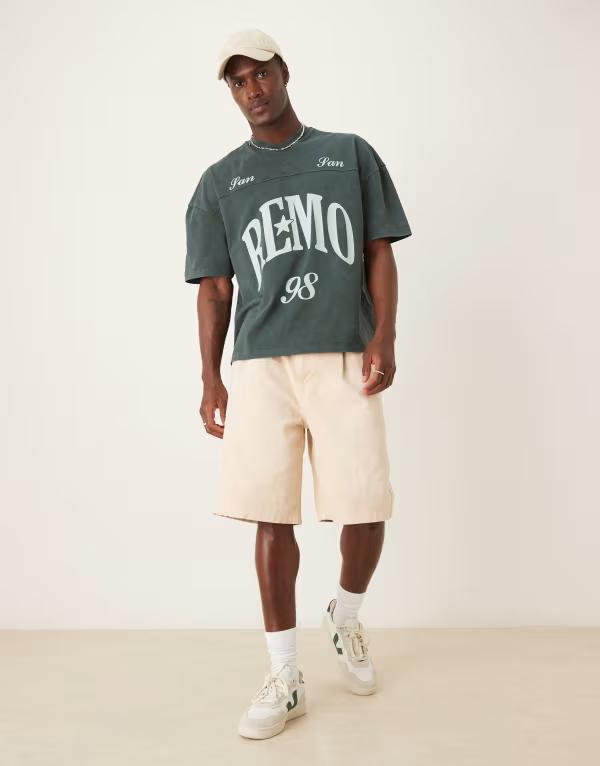 エイソス メンズ ボトムス ハーフパンツ・ショーツ プリーツ デニム ASOS DESIGN longer length pleated denim jorts in orange tint ORANGE オレンジ