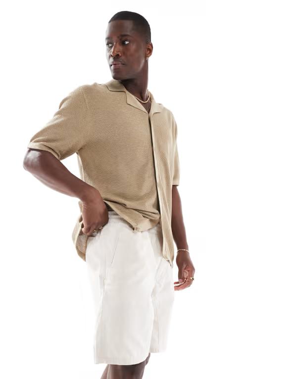 ジャック アンド ジョーンズ メンズ ボトムス ハーフパンツ・ショーツ ショートパンツ Jack & Jones drawstring chino shorts in light Moonbeam ベージュ
