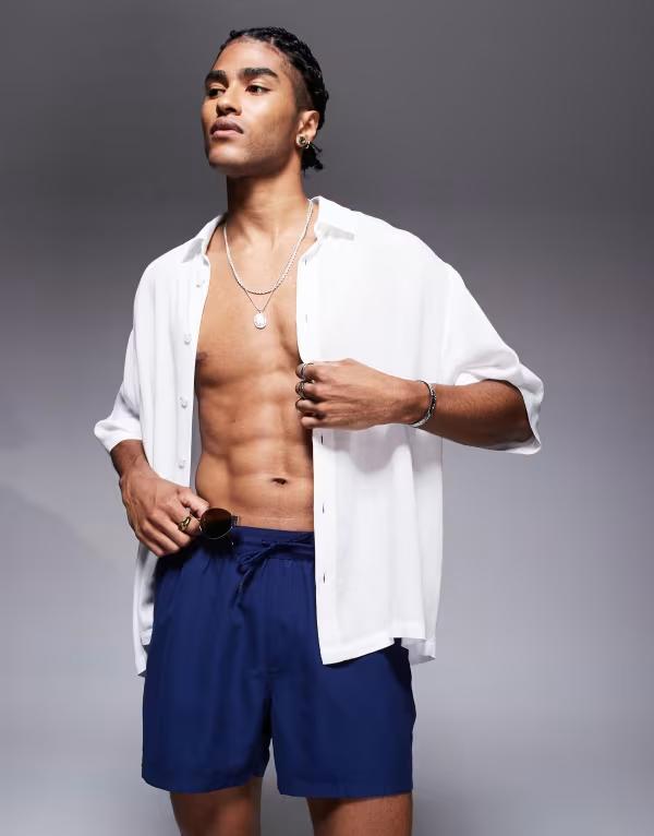 エイソス メンズ 水着 ハーフパンツ・ショーツ ショートパンツ ASOS DESIGN swim shorts in short length NAVY ネイビー 7,285円