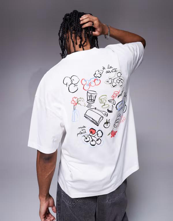エイソス メンズ トップス Tシャツ グラフィック ASOS DESIGN oversized t-shirt with summer graphic WHITE ホワイト