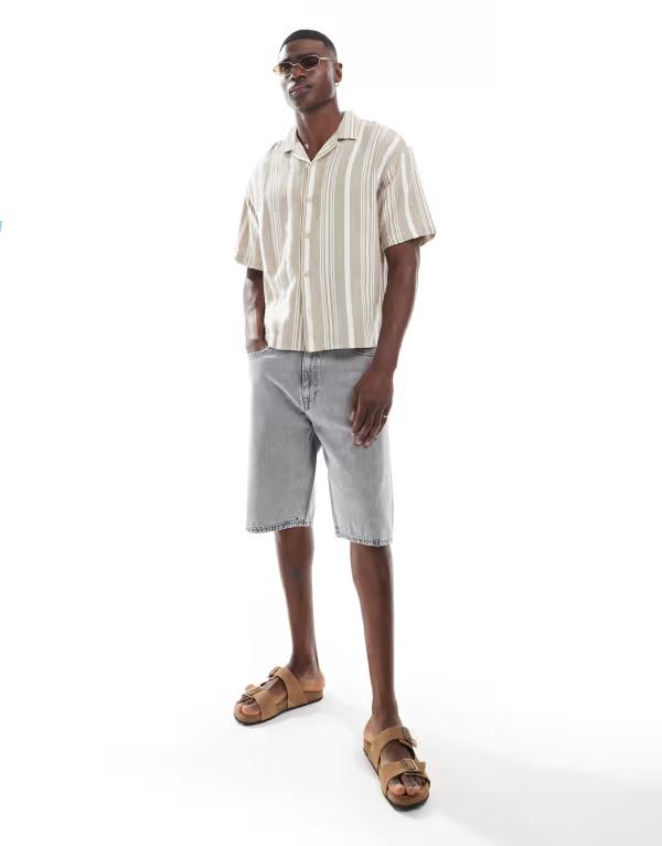 ドクターデニム メンズ ボトムス ハーフパンツ・ショーツ リラックスフィット ショートパンツ Dr Denim Omar relaxed fit mid waist shorts in ash gray wash Washed gray グレー｜ReVida 店