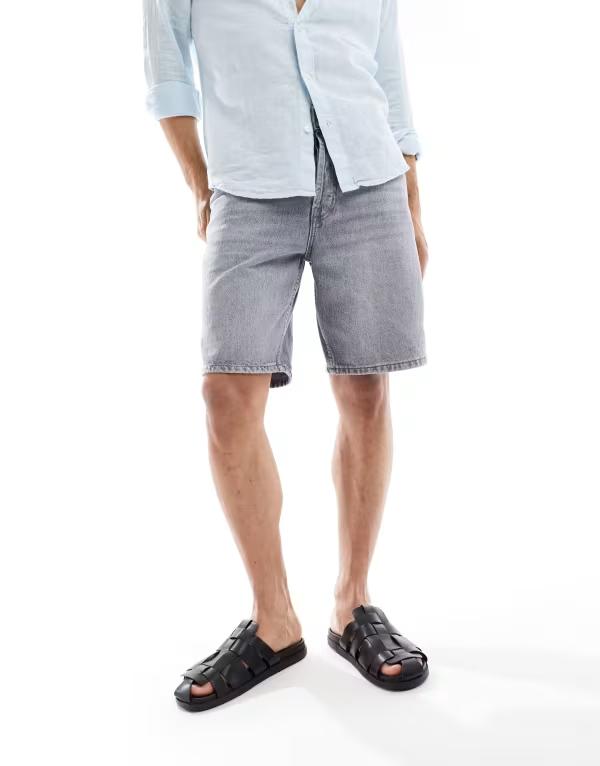 オンリーアンドサンズ メンズ ボトムス ハーフパンツ・ショーツ ショートパンツ デニム ONLY & SONS Edge straight fit denim shorts in washed Medium gray denim グレー