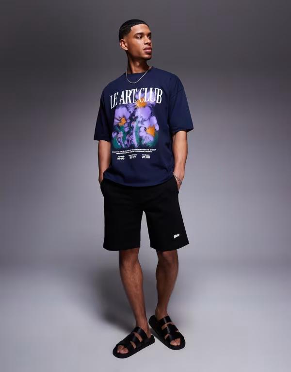 エイソス メンズ トップス Tシャツ フラワー柄 シャツ フラワー グラフィック ASOS DESIGN oversized t-shirt with floral graphic NAVY BLAZER ネイビー
