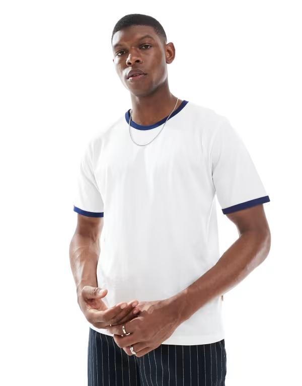 ジャック アンド ジョーンズ メンズ トップス Tシャツ Jack & Jones tight fit ringer t-shirt Bright White ホワイト