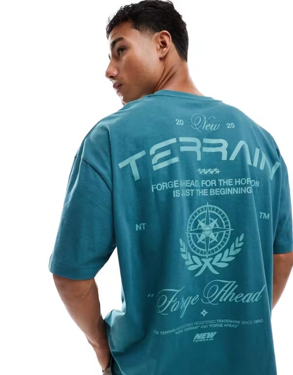 エイソス メンズ トップス Tシャツ グラフィック ASOS DESIGN oversized T-shirt with text graphic MEDITTERANEA グリーン