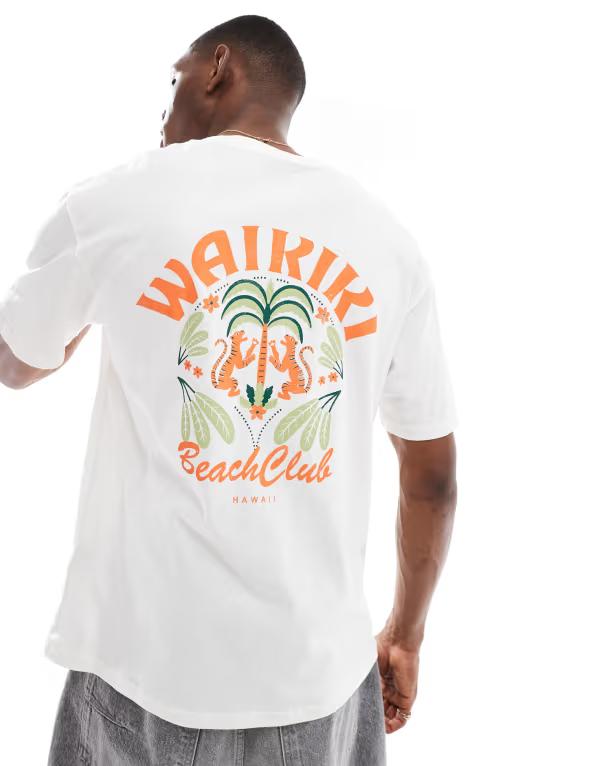 ジャック アンド ジョーンズ メンズ トップス Tシャツ プリント シャツ Jack \u0026 Jones oversize T-shirt with waikiki backprint Snow White ホワイト