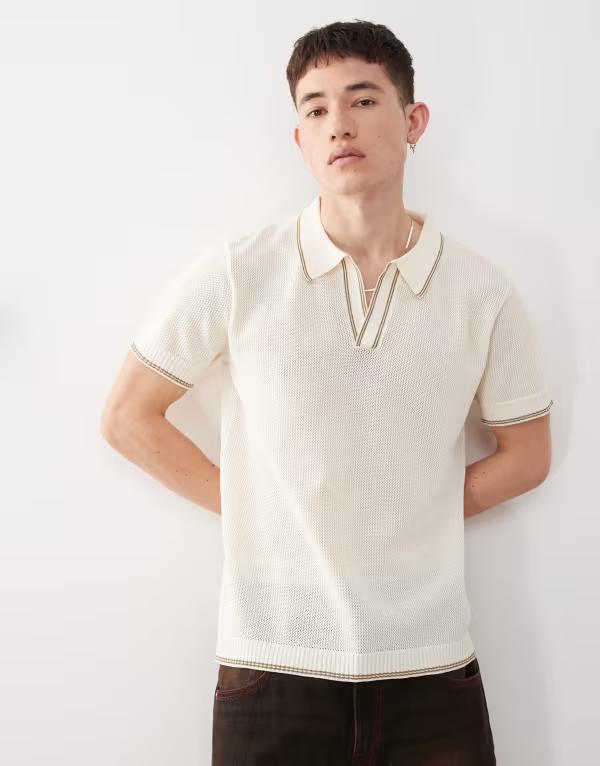 コルージョン メンズ トップス Tシャツ ポロシャツ ニット COLLUSION knit polo shirt BEIGE ベージュ