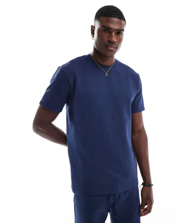 オンリーアンドサンズ メンズ トップス Tシャツ ONLY & SONS short sleeve waffle T-shirt - part of a set Naval Academy ネイビー