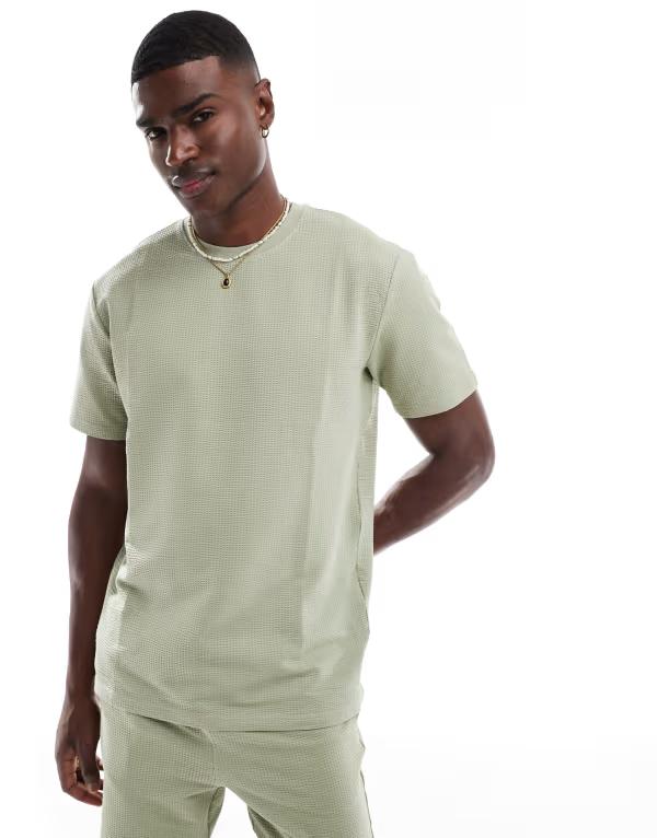 オンリーアンドサンズ メンズ トップス Tシャツ ONLY & SONS short sleeve waffle T-shirt in sage - part of a set SEAGRASS セージ