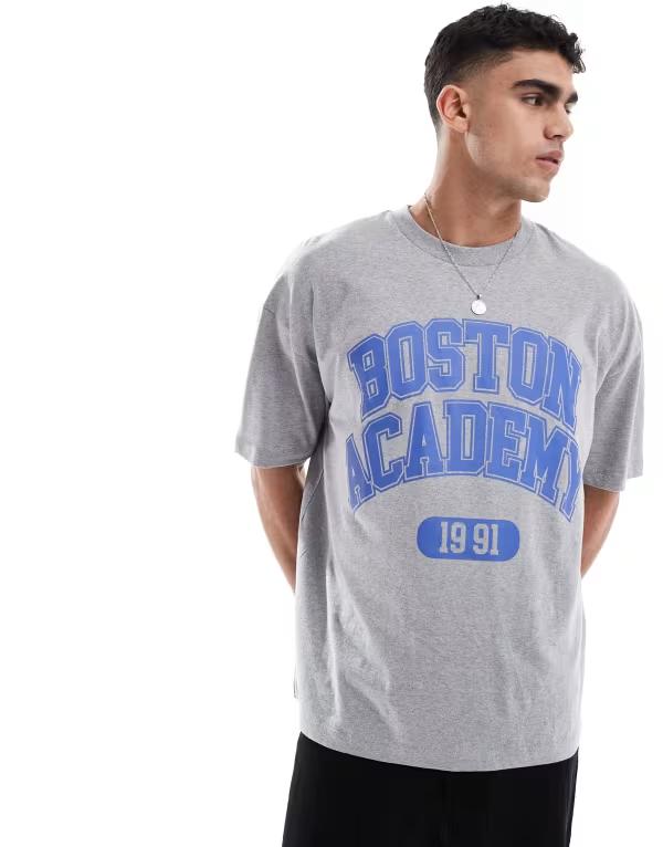 エイソス メンズ トップス Tシャツ グラフィック ASOS DESIGN oversized t-shirt with varsity front graphic heather Gray Heather グレー