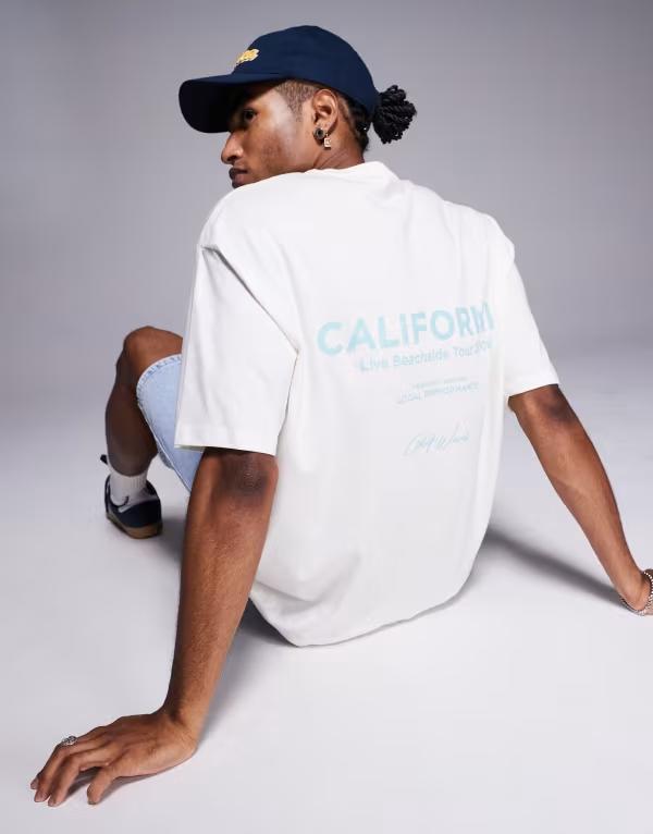 エイソス メンズ トップス Tシャツ プリント シャツ ASOS DESIGN oversized T-shirt with summer back and front print in off-white Coconut milk オフホワイト