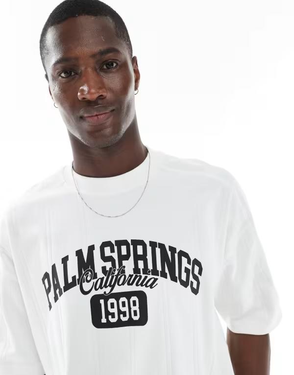 エイソス メンズ トップス Tシャツ グラフィック ASOS DESIGN boxy oversized T-shirt with city graphic in heavyweight 280gsm wide rib fabric WHITE ホワイト