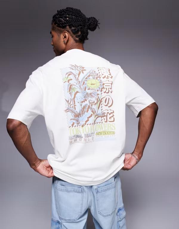 リバーアイランド メンズ トップス Tシャツ River Island Tokyo flowers oversized t-shirt in ecru ECRU エクリュ 9,346円