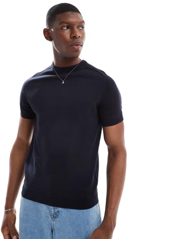 スリードベア メンズ トップス Tシャツ クルーネック シャツ ニット Threadbare knit crew neck T-shirt NAVY ネイビー