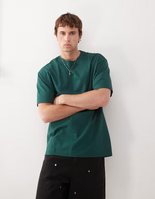 ウィークデイ メンズ トップス Tシャツ Weekday oversized t-shirt in petrol Dark green グリーン