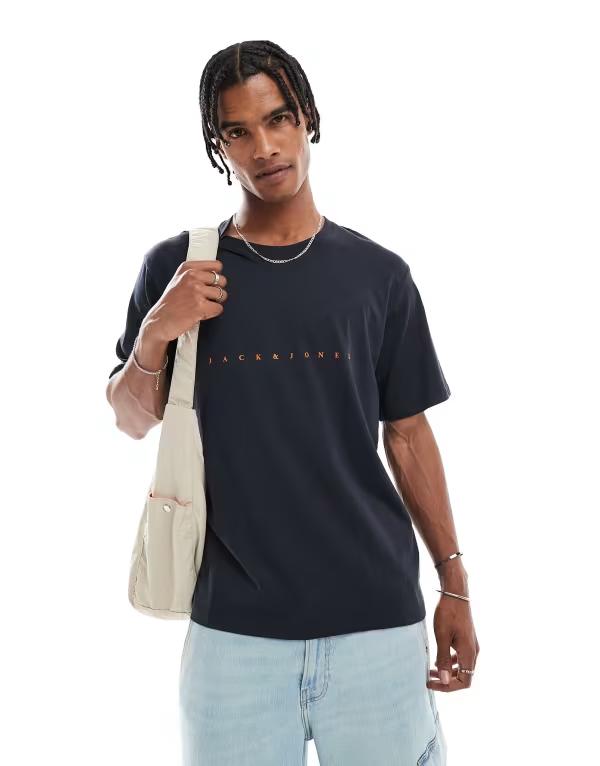 ジャック アンド ジョーンズ メンズ トップス Tシャツ ロゴ Jack \u0026 Jones T-shirt with front logo Dark Navy ネイビー