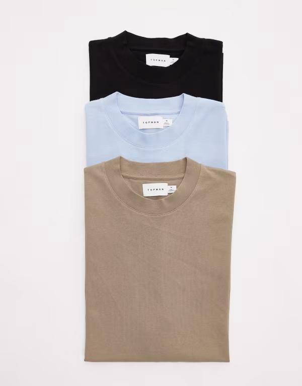 トップマン メンズ トップス Tシャツ オーバーサイズフィット シャツ Topman 3-pack oversized fit T-shirts, khaki and light Multi マルチカラー
