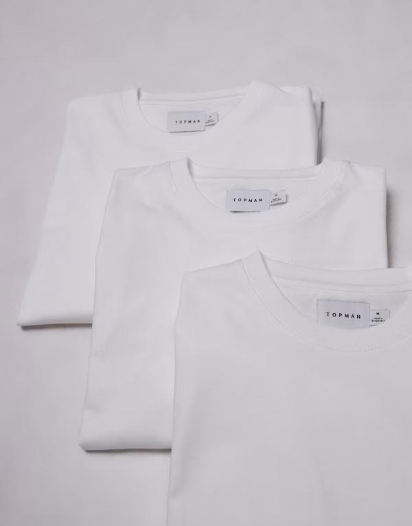 トップマン メンズ トップス Tシャツ レギュラーフィット シャツ Topman 3-pack regular fit T-shirts WHITE ホワイト