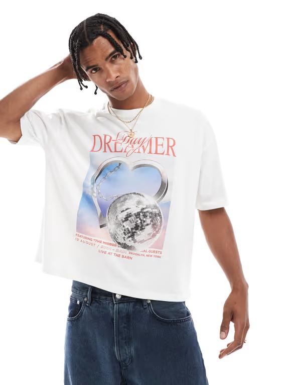 エイソス メンズ トップス Tシャツ グラフィック ASOS DESIGN boxy oversized graphic t-shirt WHITE ホワイト