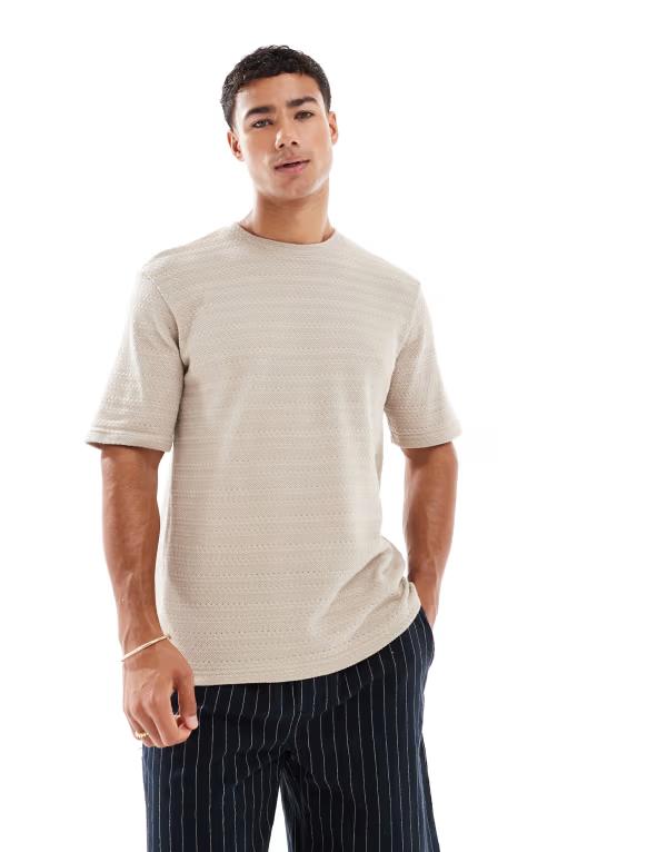 オンリーアンドサンズ メンズ トップス Tシャツ ニット ONLY & SONS textured knit t-shirt String ベージュ
