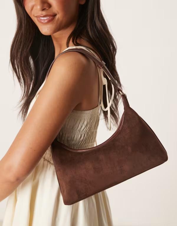 エイソス レディース 御徒面子 ショルダーバッグ スエードクロス ASOS DESIGN faux suede 90s shoulder bag インチ chocolate Chocolate 黒茶